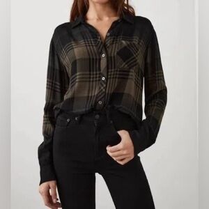 Rails Hunter Plaid Shirt in Olive Black Dip Dye